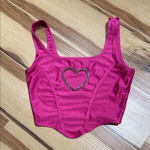 SHEIN Pink Heart Embellished Crop Top